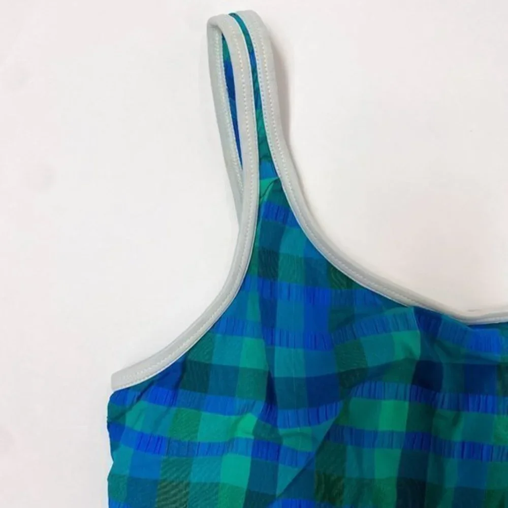 1980's Gold Coast One piece‎ Swim suit w/ blue amd green checks Sz 12